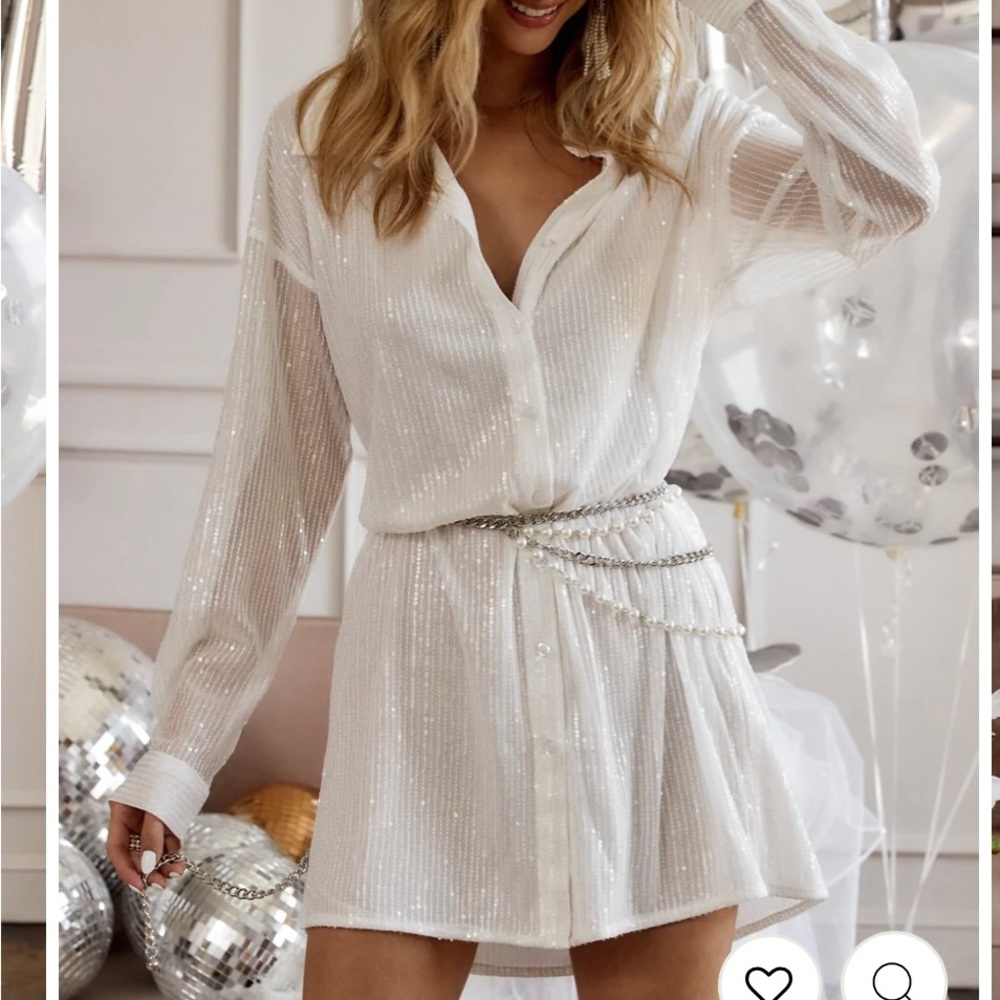 White Sequin Mini Dress, S